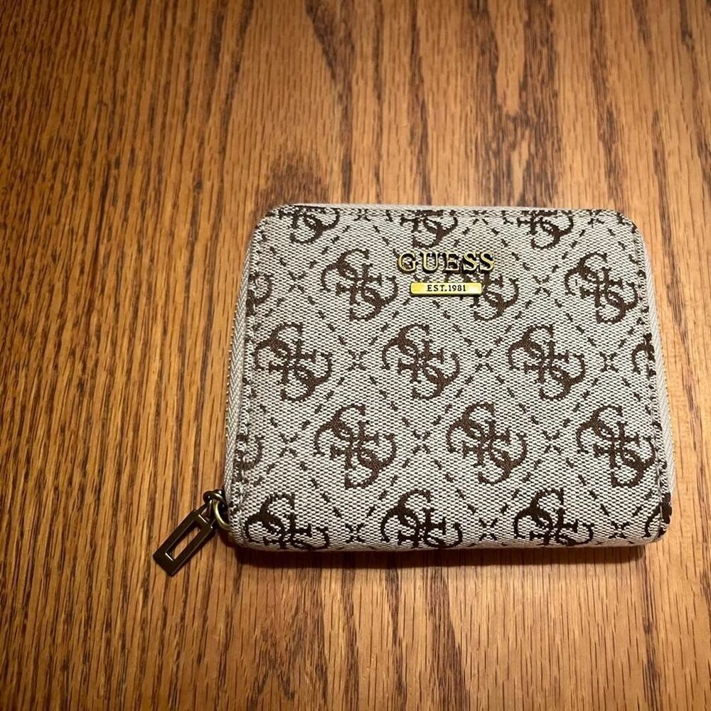 Guess Women's Brown and Gold signature Bi-fold Wallet